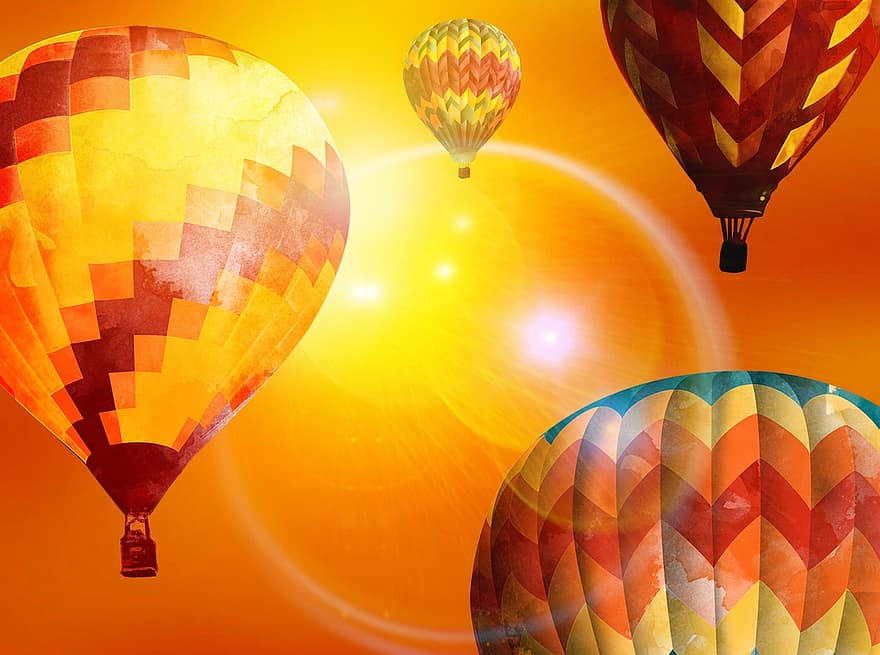 μπαλόνια, πολύχρωμα, ήλιος, ουρανός, πέταγμα, χρώμα, αύξηση, οδηγώ, ζεστός αέρας, ζεστό αέρα μπαλόνι, ειδύλλιο