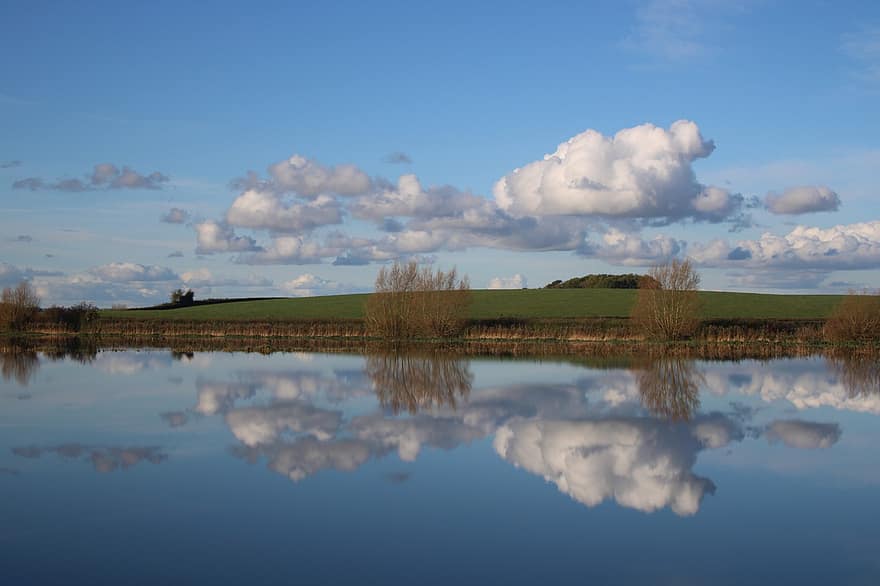 krajina, Somerset Levels, jezero, nebe