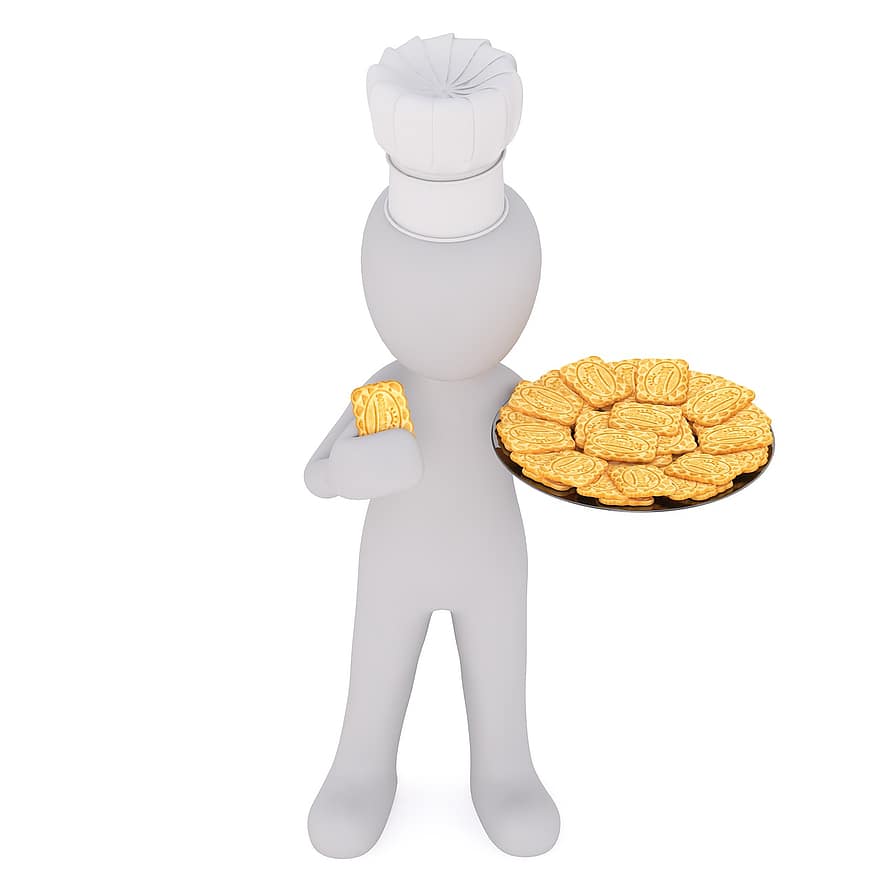 Cooking, Baker, Pastry Chef, Biscuit, Pastries, Present, Serve, Chef's Hat, Males, 3d Model, Isolated
