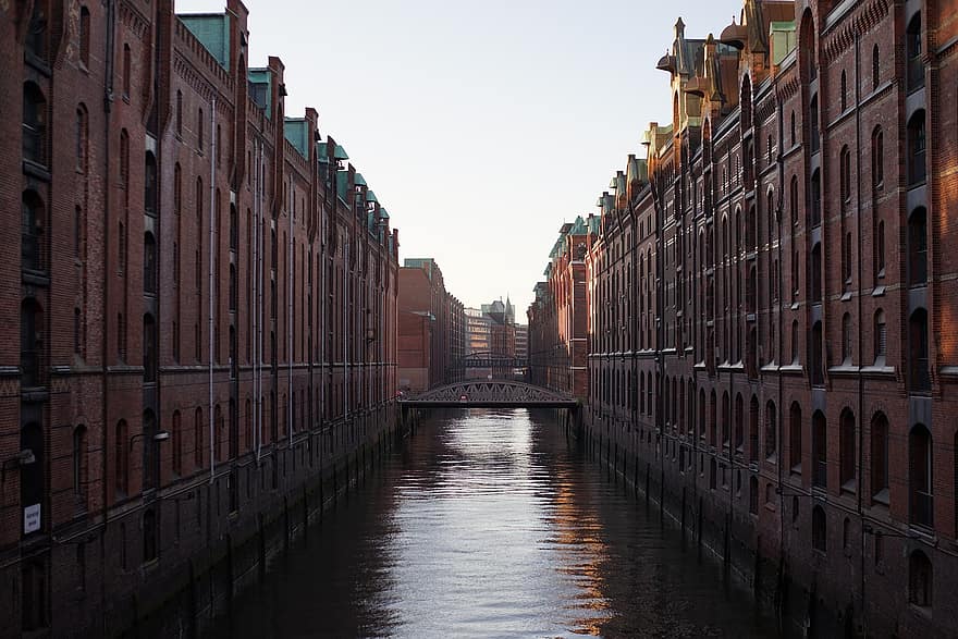 Hamburg, csatorna, Németország, építészet, város