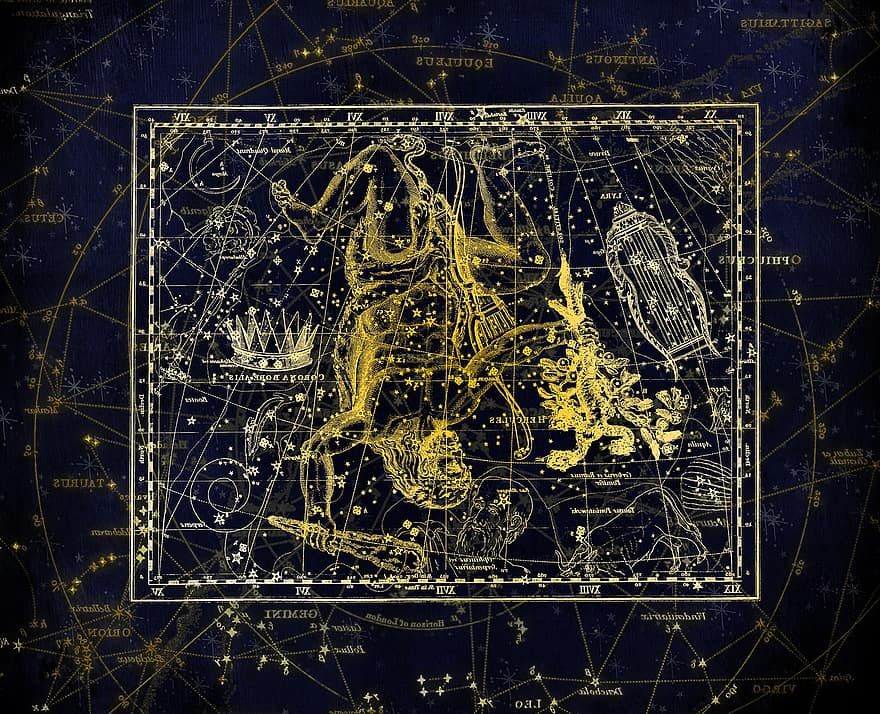 созвездие, Карта созвездия, знак зодиака, небо, звезда, звездное небо, картография, Небесная картография, Александр Джеймисон, 1822, созвездия