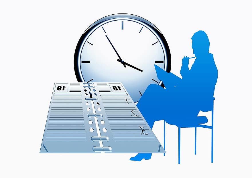 ur, tid, kalender, dagsorden, tidsplan, kontor, human, personlig, silhuetter, mand, forretningsmænd