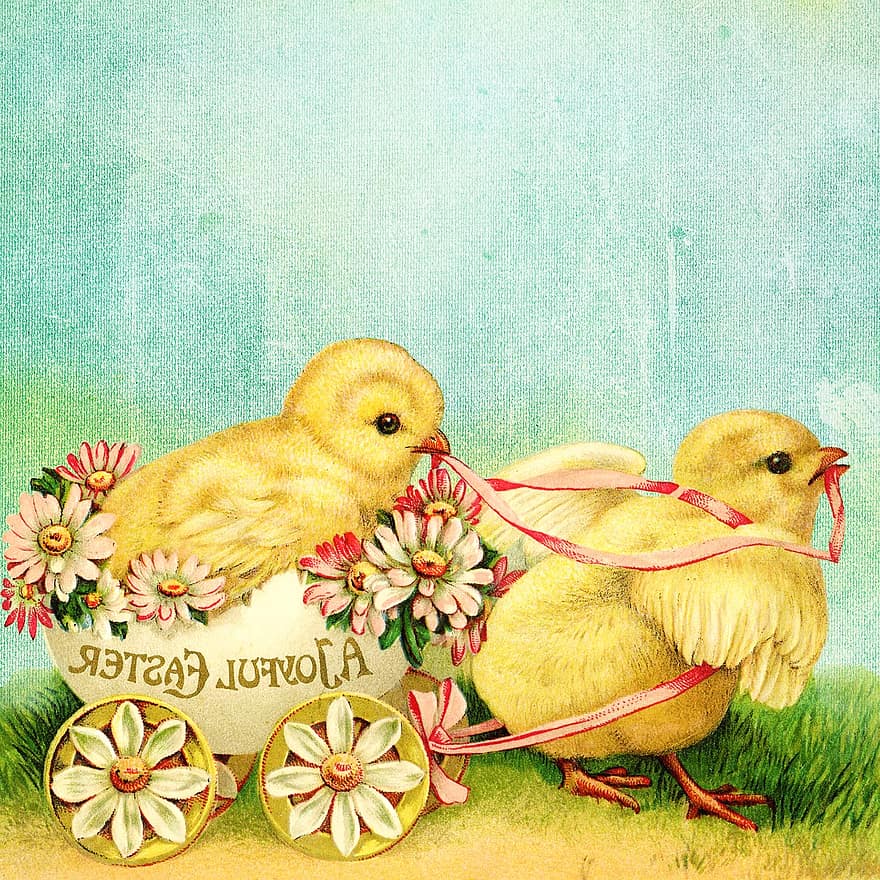 Chickens, Chicks, Easter, Easter Greetings, Easter Greeting Card, Cute, Sweet, Scrapbook, Digital Scrapbooking, Retro, Copy Space