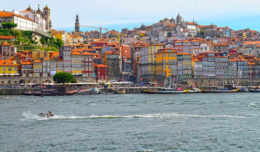 Portugal, elv, by, hav, ferie, berømt sted, bybildet, nautisk fartøy, arkitektur, vann, reise
