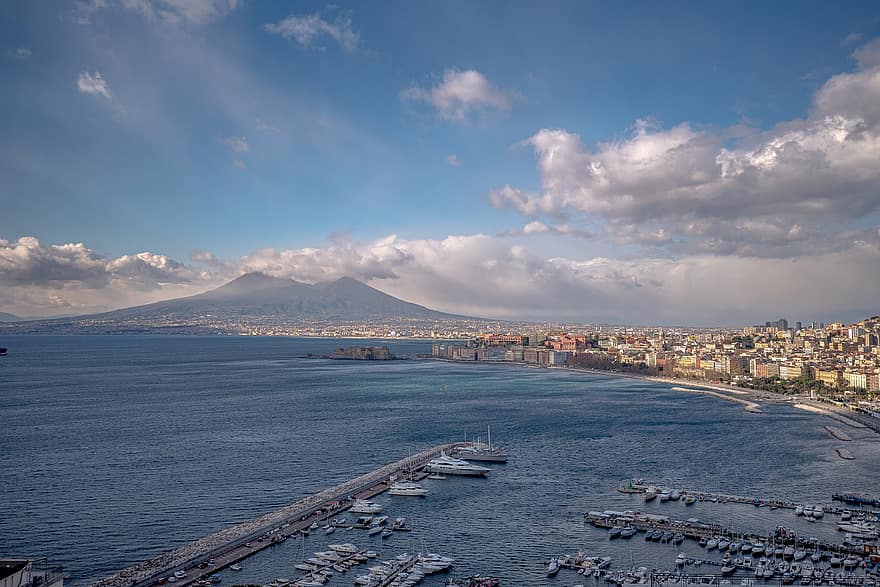 Napoli, Golfo, Naples, Vesuvius, Gulf, Bay, Coastline, Boat, Water, Italy, Coast