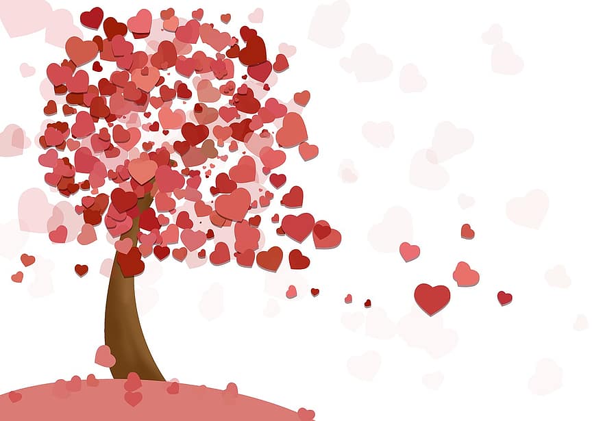 сердце, дерево, любить, День святого Валентина, романс, чувства, привязанность, сердце дерево, лист, везение, красный
