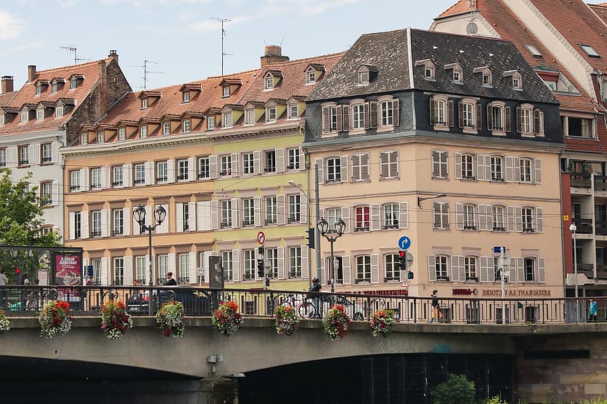 épületek, híd, út, utca, városi, Strasbourg