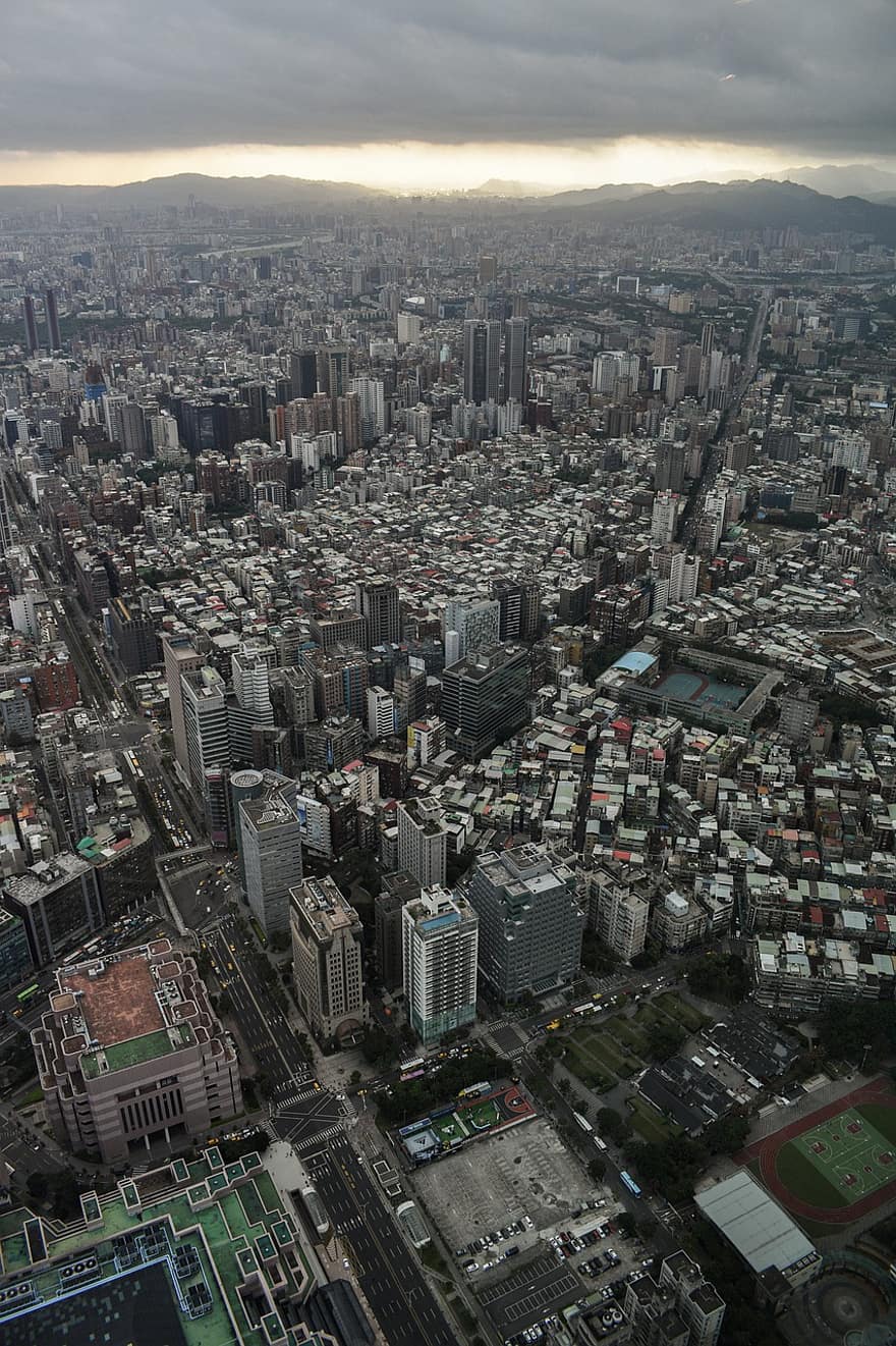 Тайпе, град, градски пейзаж, залез, Тайван, силует, сгради, небостъргачи, в центъра, градски, Азия