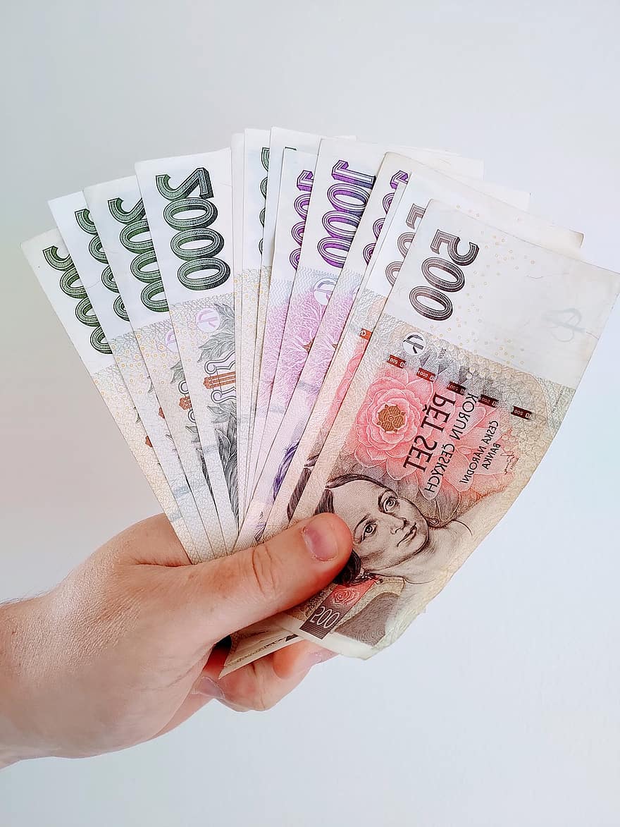 pénz, fizetés, bér, pénzügy, készpénz, bankjegyek, valuta, Cseh Köztársaság, korona, cseh, kifizetések