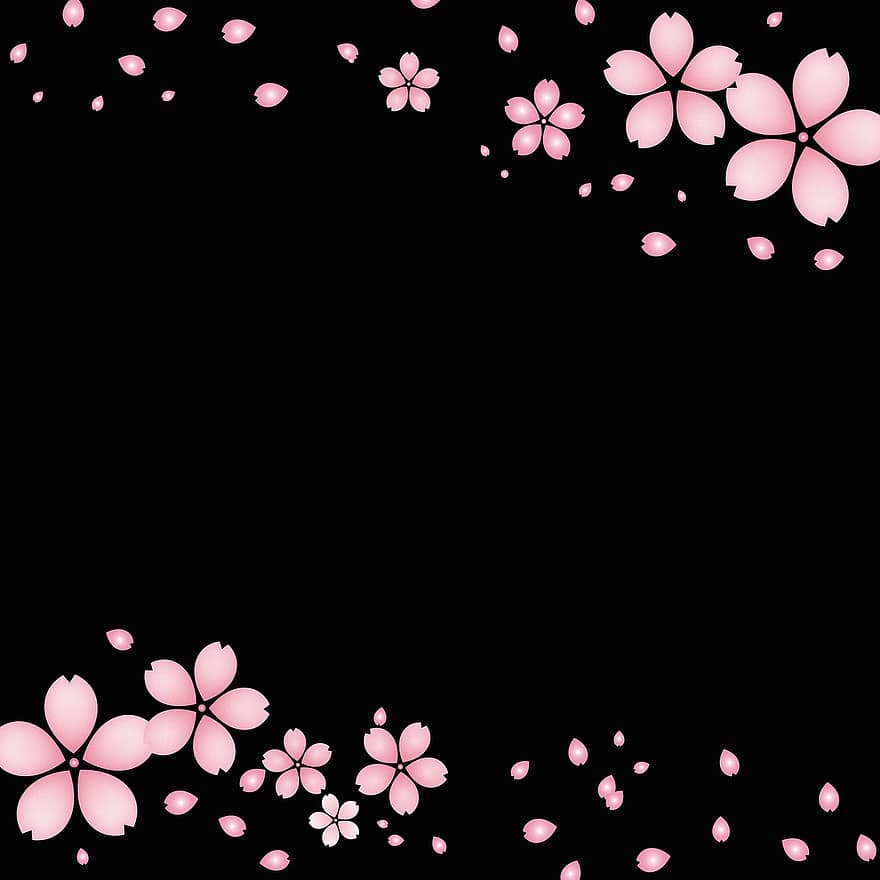 schwarz, Blumen Digitales Papier, Hintergrund, Liebesvögel, Sakura-Blumenpapier, Muster, Papier-, Textur, Einladung, Vorlage, Design