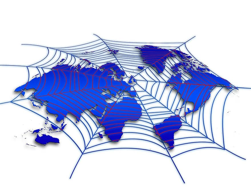 Globalisierung, Weltkarte, Spinnennetz, Netzwerk, Netz, Erde, Welt, Verbindung, in Verbindung gebracht, miteinander, zusammen