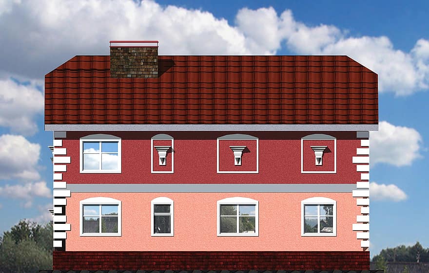 Casa, Cottage, architettura, 3d, rendere, design, tetto, esterno dell'edificio, finestra, mattone, struttura costruita