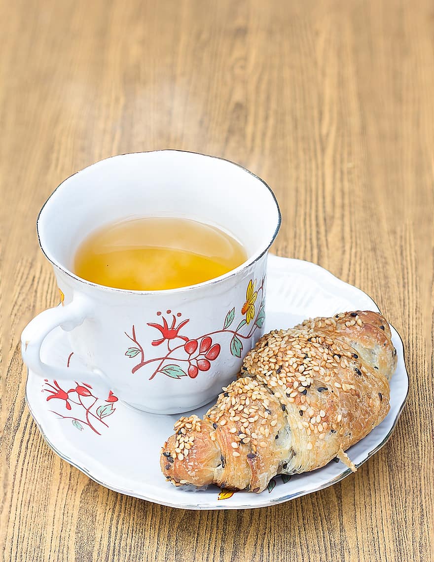 Bread, Tea, Breakfast, Snack, food, close-up, freshness, table, wood, gourmet, meal