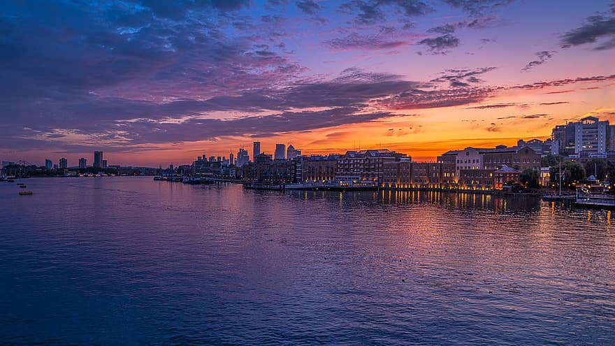 London, Sunrise, England, City, Sky, River, Architecture, Thames, Building, Landscape, Urban