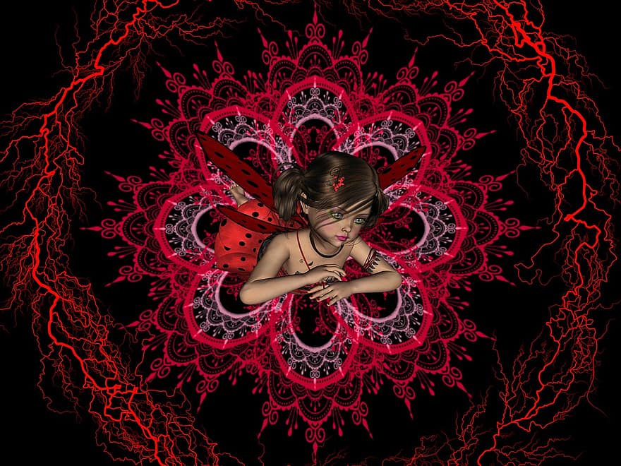 Background, Design, Red, Fairy