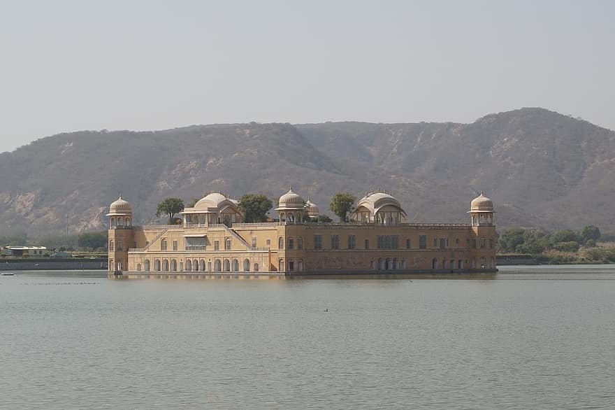 jal mahal, palacio de agua, lago, palacio, castillo, histórico, montañas, Lago Man Sagar