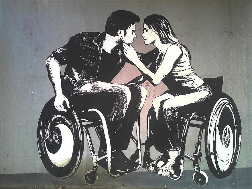 graffiti, handicap, kvinde, han-, kærlighed, romantik