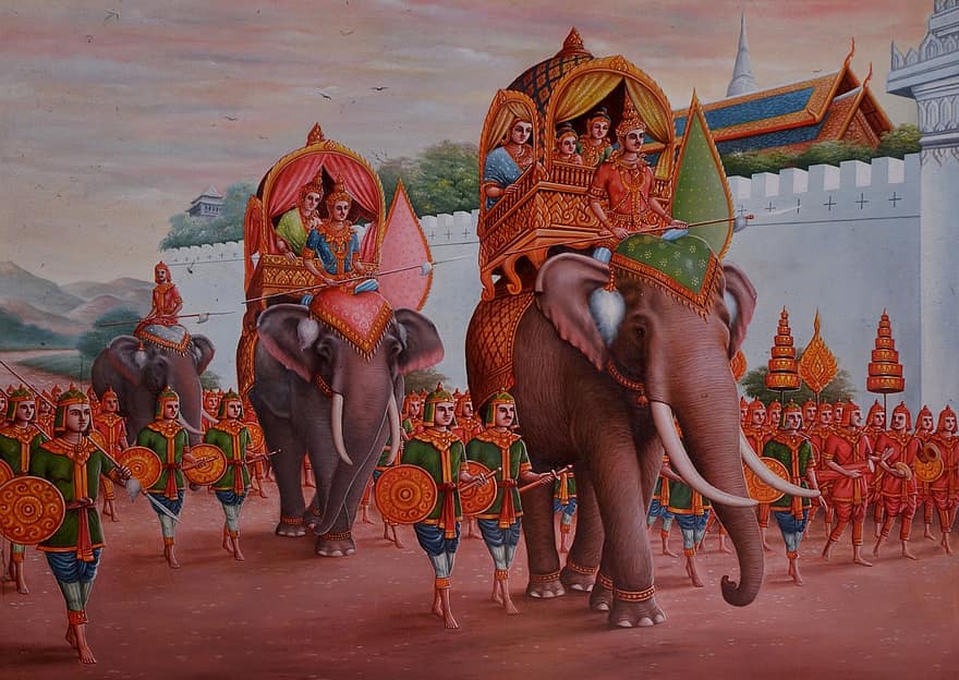 Thaimaa, Aasia, norsuja, sotilaat, sota, matkustaa, matkailu, Buddha, temppeli, uskonto, thaimaalainen
