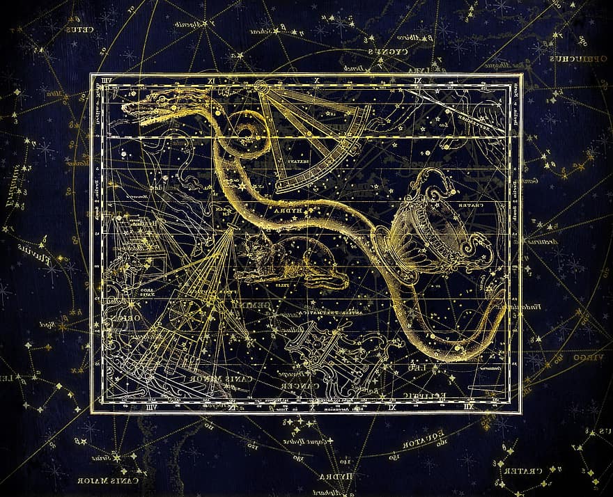 žvaigždynas, Žvaigždynų žemėlapis, Zodiako ženklas, dangus, žvaigždė, žvaigždės dangus, kartografija, Dangaus kartografija, Aleksandras Jamiesonas, 1822 m, žvaigždynai