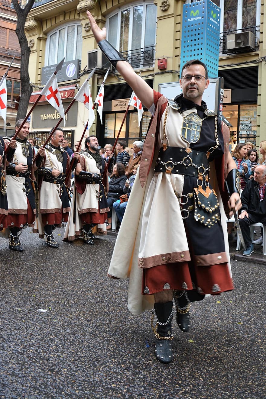 parade, festival, valencia, Spania, Moros Y Cristianos-festivalen, hær, soldater, maske, kostyme, mennesker, gate