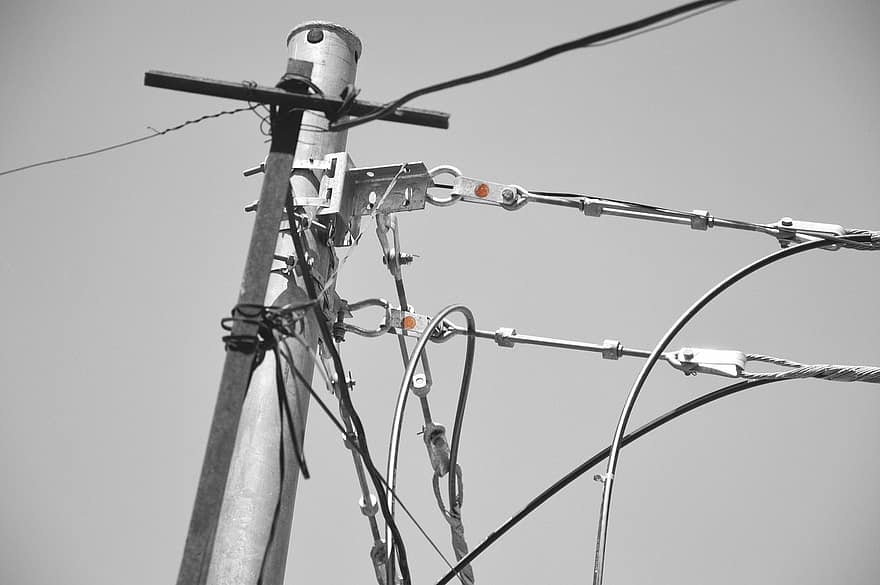 pol, tråd, virvar, elektricitet, telefon, telegraf