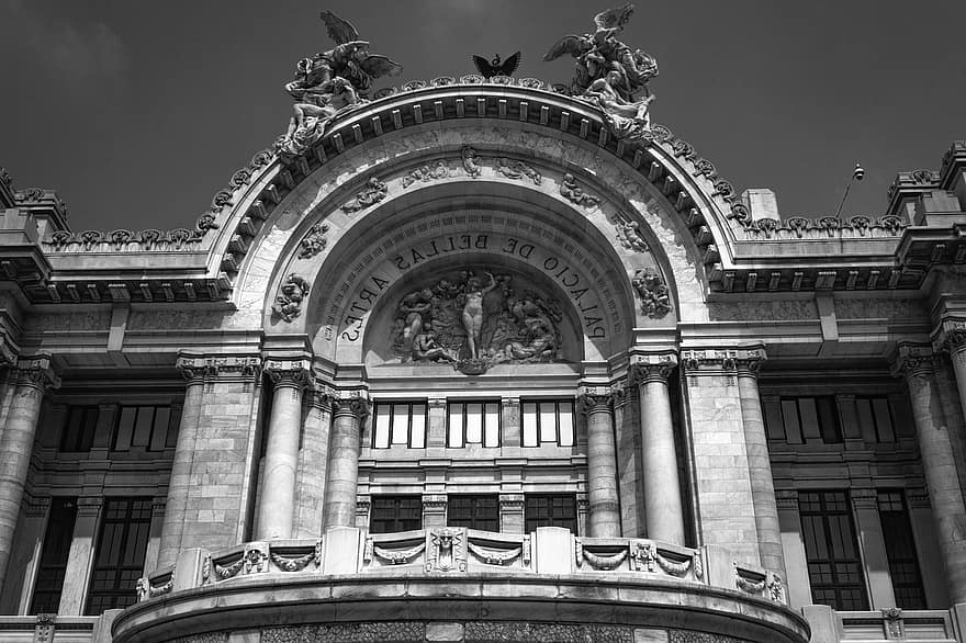 palacio de bellas artes, mexico, arquitectura, centro Cultural, edificio, fachada, en blanco y negro