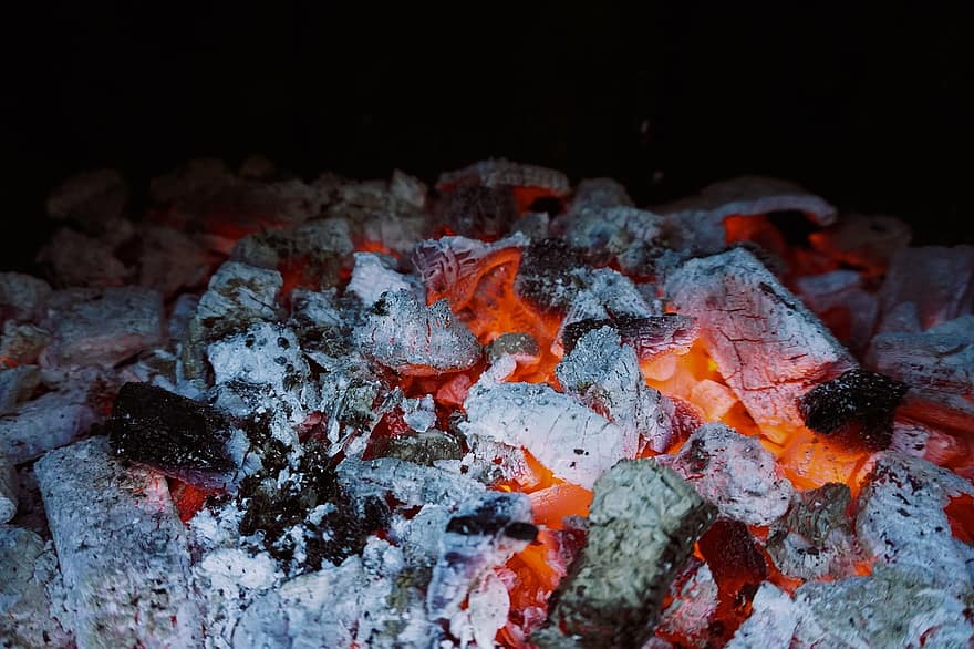 carbón, llama, ascuas, calor, cocina, interrogatorio intenso, caliente, fuego, fenomeno natural, temperatura, de cerca