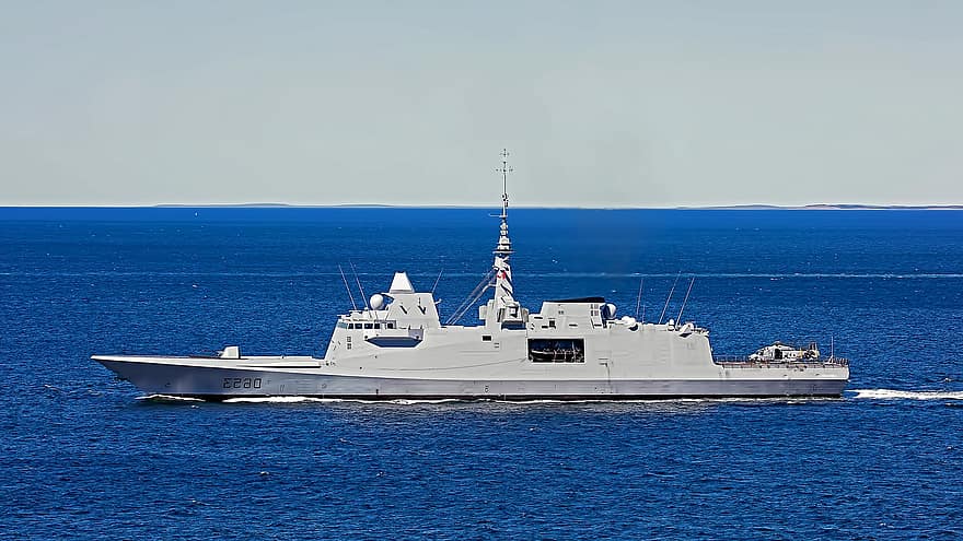 Fs-languedoc, Warship, Frigate, Marine, Ocean, Vessel, nautical vessel, transportation, water, blue, shipping