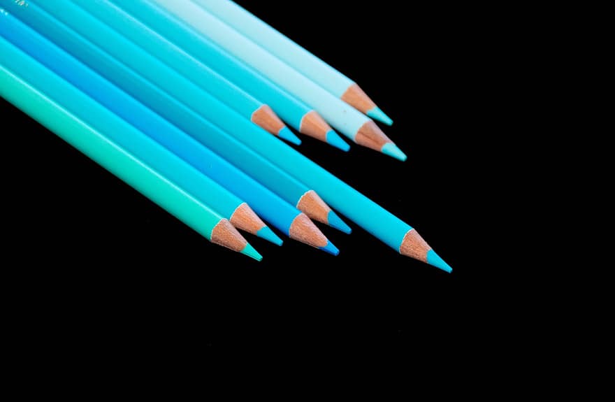barevné tužky, barvitý, umění, tužky, zbarvení, výkres, pastel, Makaronové barevné tužky, akvarel tužky, modrý, detail