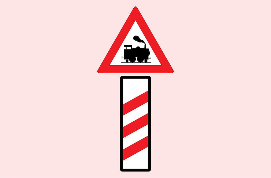 Bahnübergang ohne Barriere, Zeichen, Straße, Warnung, rot, reflektierend, der Verkehr, Reiten, Beachtung, Vorsicht