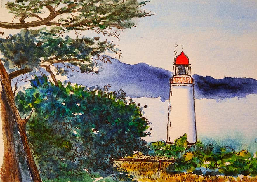 Watercolour, Lighthouse, Color, Image, Painting, Paint
