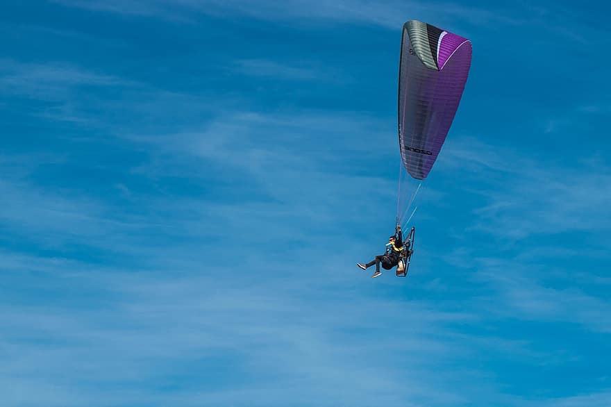 parapente, homme, ciel, en volant, glissement, parachute, sports extrêmes, Hommes, sport, bleu, aventure