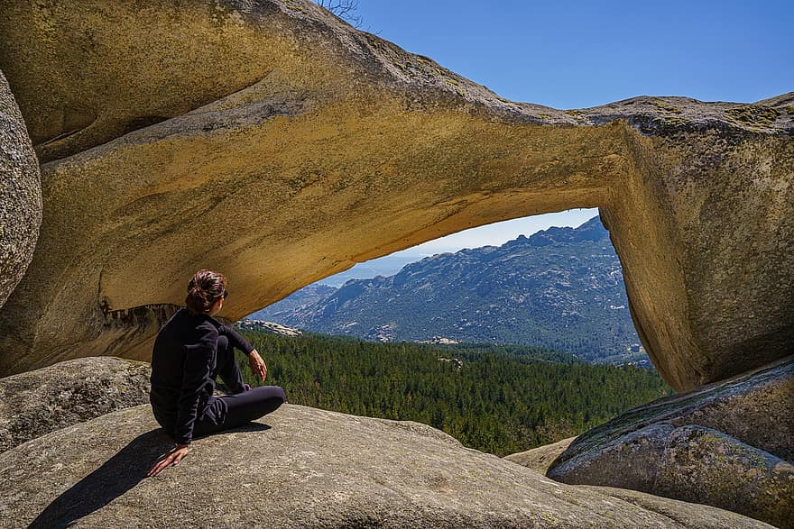 Natural Arch, Mountain, Woman, Rest, Relaxation, Vacation, Natural Bridge, Rock Arch, Rock Formation, Landscape