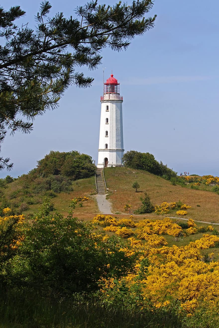 Lighthouse, Coast, Tower, Sea, Sky, Water, Hiddensee, Rest, Island, Vacations, Landscape