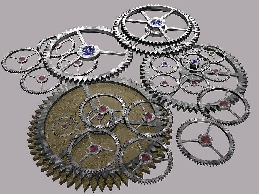 engrenages, les rouages, machine, mécanique, mécanisme, machinerie, ingénierie, métal, acier, technique, métal gris