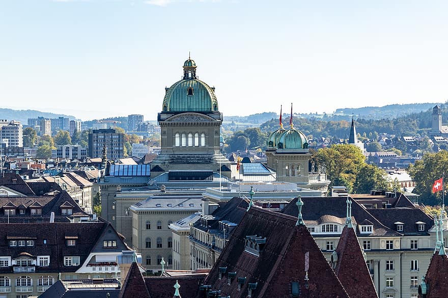 bern, bundeshaus, střechy, architektura, budova, švýcarsko, historické centrum, parlament