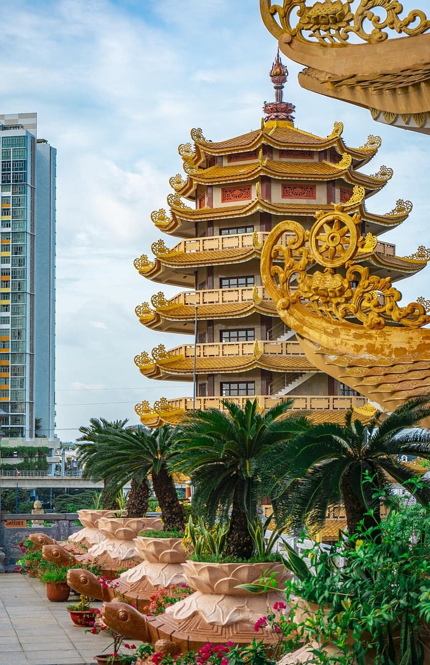 pagode, la tour, temple, architecture, tour d'or, Statues de tortues, spiritualité, historique, point de repère, beauté, endroit célèbre