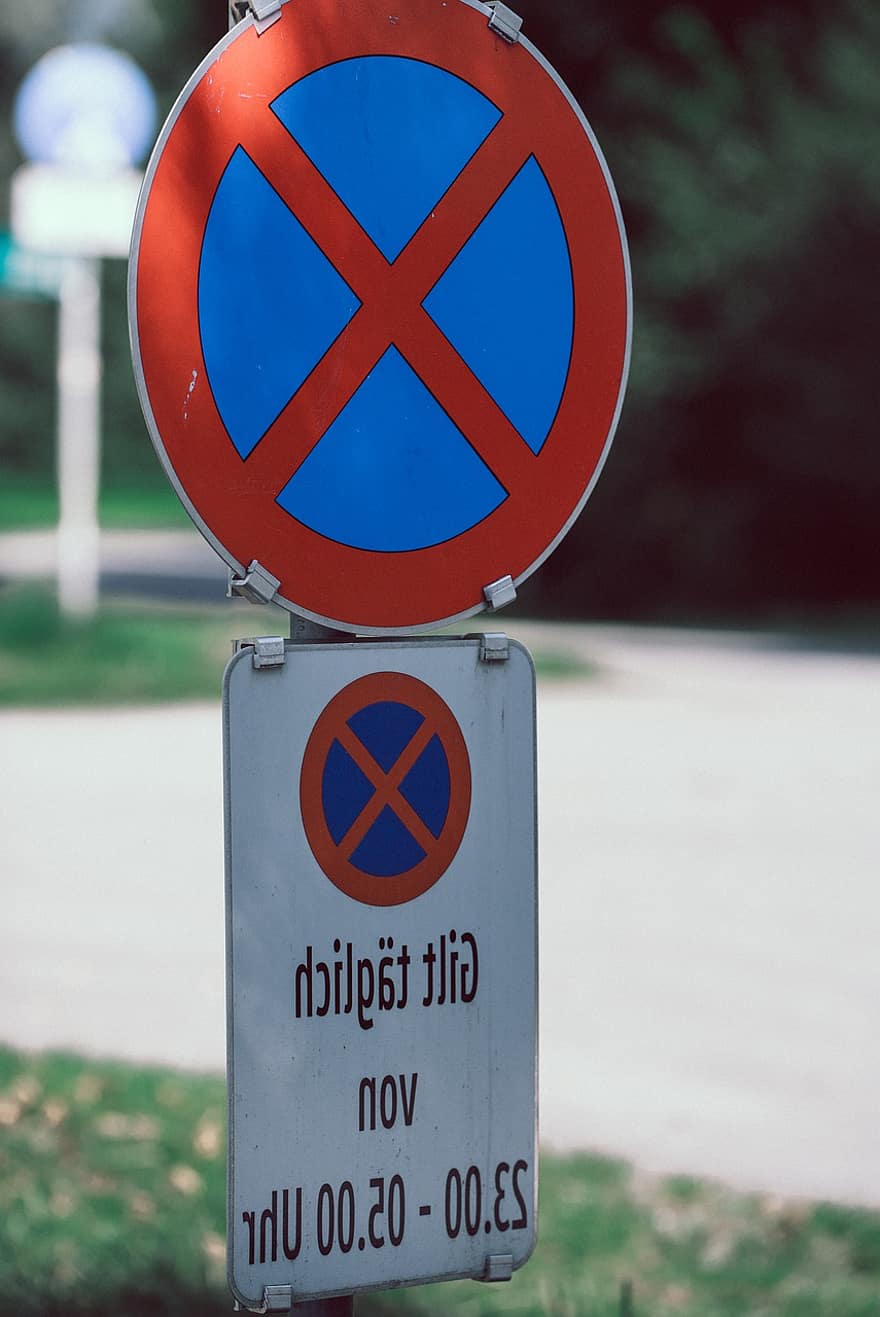 Без паркиране или спиране, пътен знак, уличен знак