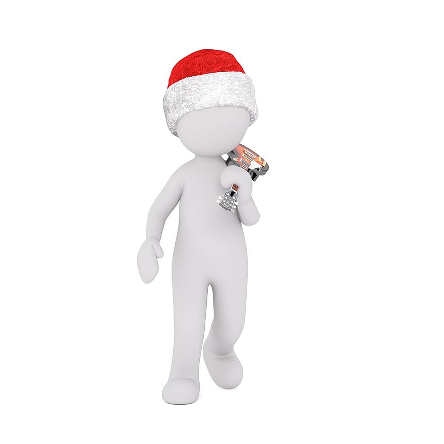 maschio bianco, Modello 3d, figura, bianca, Natale, cappello da Babbo Natale, chitarra elettrica, strumento musicale, strumento, chitarra, musicista