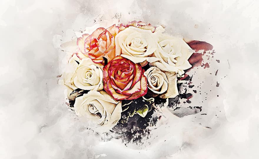 Flowers, Art, Colors, Abstract, Design, Beauty, Marriage, Roses, Watercolors
