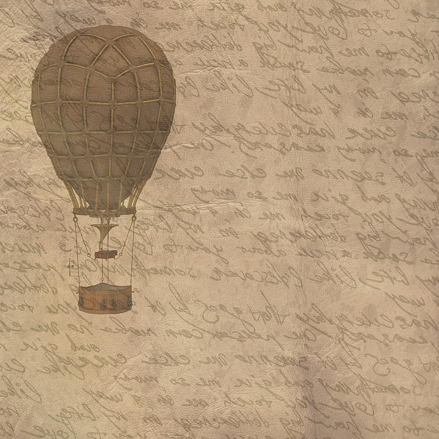 Hintergrund, Jahrgang, Heißluftballon, Skript, Handschrift, alt, Antiquität, Quadrat, Scrapbooking, Vorlage, leer