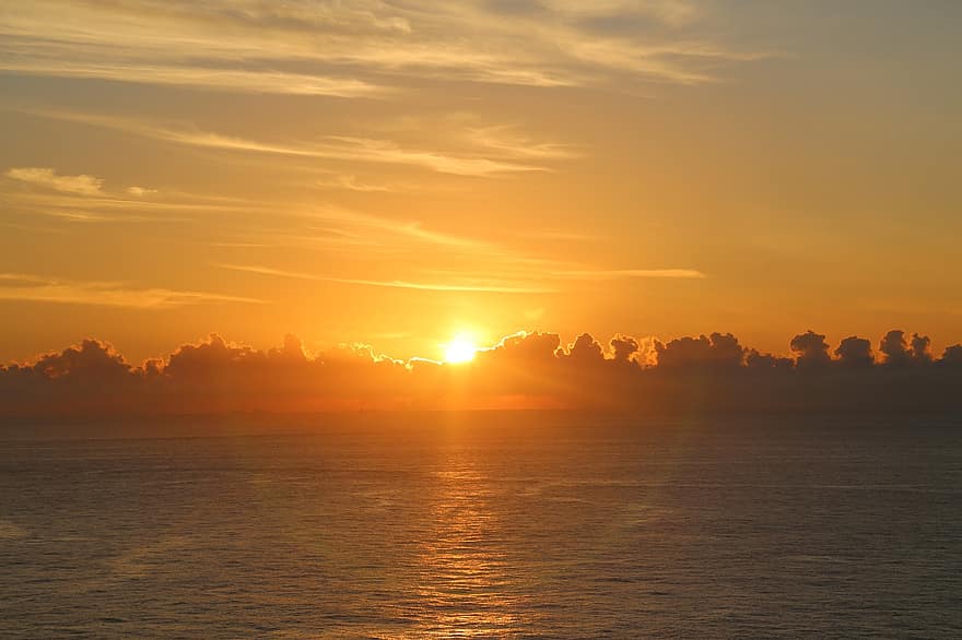 amanecer, mar, horizonte, nubes, cielo, Oceano, Mañana, luz del sol, naturaleza, paisaje, asaka