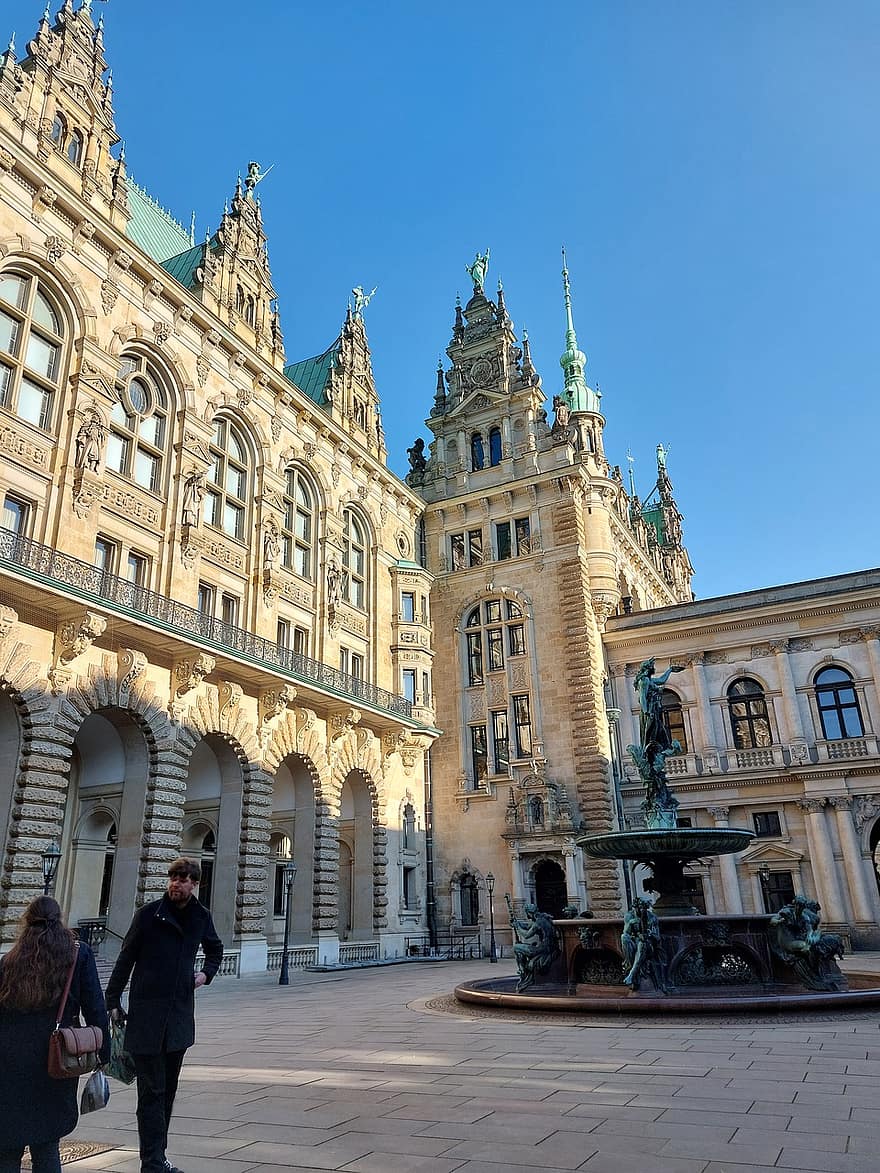 edificio, castillo, parlamento, sala, gobierno, hamburg, ciudad, Alemania, lugar famoso, arquitectura, exterior del edificio