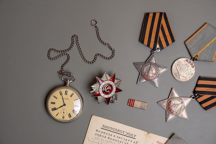medalles de guerra, premis, rellotge de butxaca, Documents antics, cccp, ussr, Rússia, wwii, medalles, regiment immortal, Cinta de Sant Jordi