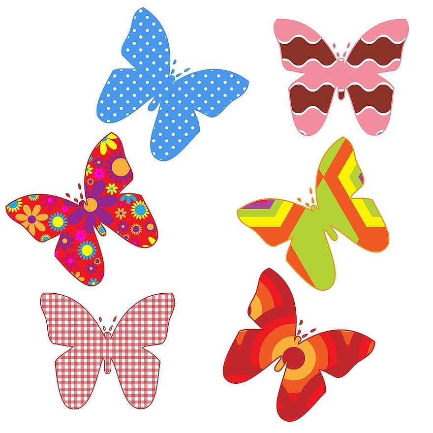 fjäril, fjärilar, mönster, dekorativ, blommig, blommor, färgrik, ljus, polka prickar, design