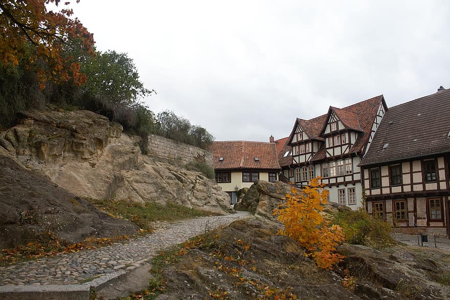 Quedlinburg, oraș, case cu semilunghi, clădiri, case, grindă cu zăbrele, arhitectură, Harz, Saxa-Anhalt