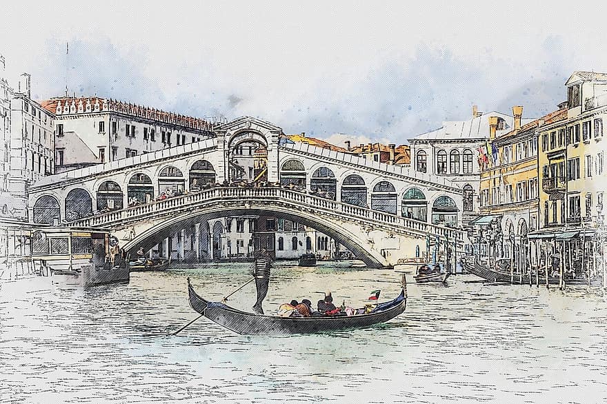 Venedig, Italien, kanal, landmärke, stad, byggnad, arkitektur, båtar, gondol, turism, resa