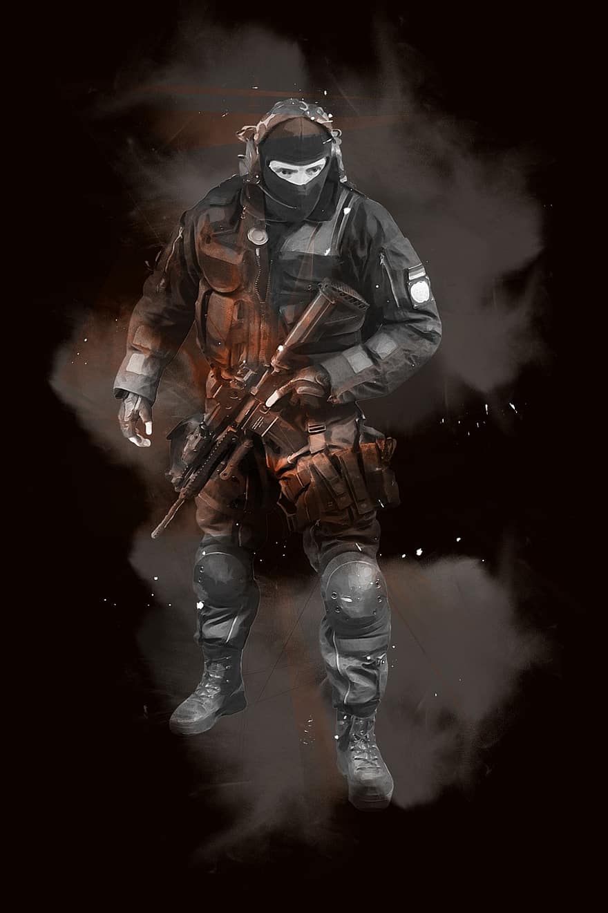 Man, Male, Soldier, Police, Security, Professional, Human, Person, Digital Vector, Manipulation, Photo Art