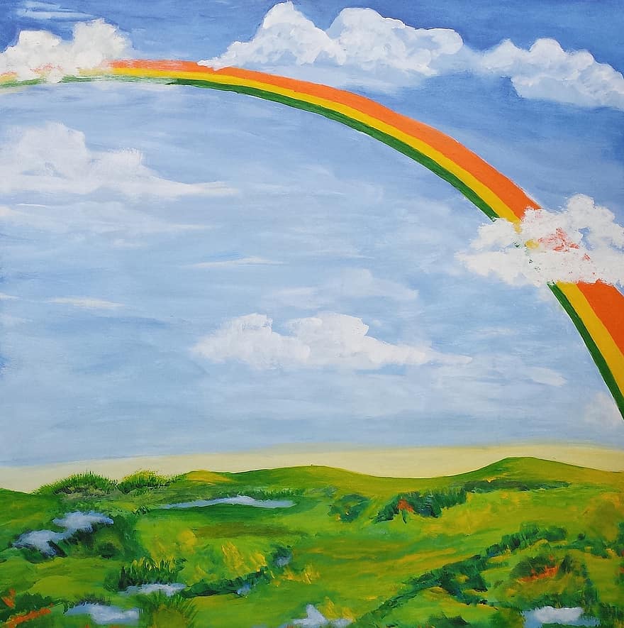 regnbue, landskab, natur, vejr, himmel, skyer, Mark