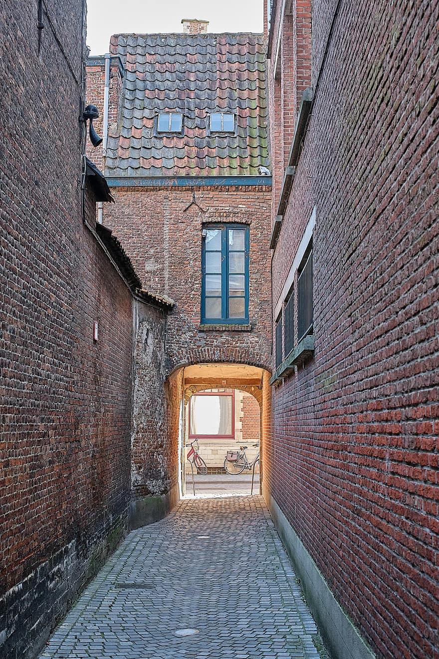 historisk, by, gate, Mechelen, Belgia, bygning, arkitektur, murstein, bygge eksteriør, bygget struktur, gammel